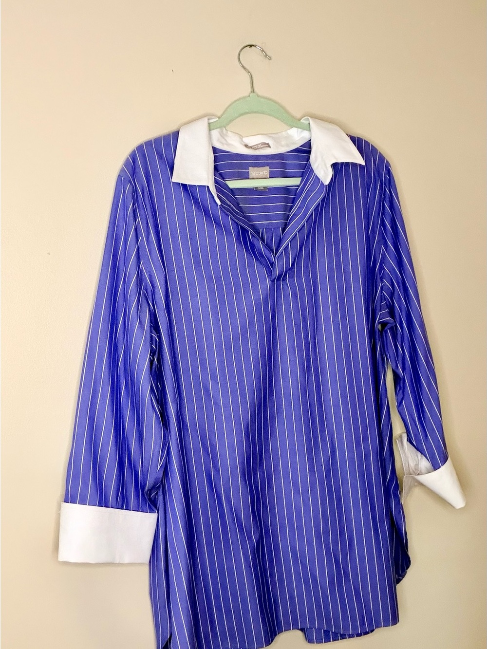 Chico's Blue Pinstripe Shirt with White Trim